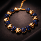 Bulk Blue Heart Gold Plated CZ Anti Tarnish Copper Bracelet For Women