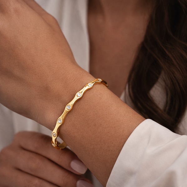 Bulk Wave Style Gold Silver CZ Anti Tarnish Stainless Steel Bracelet Secondary image