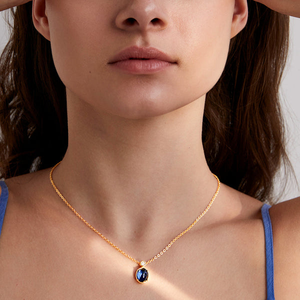 Stylish Oval Blue Rose Silver Gold CZ Anti Tarnish Brass Necklace Bulk Secondary image