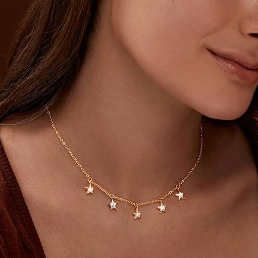 Luxury Dainty Star Rose Silver Gold CZ Anti Tarnish Brass Necklace Bulk Secondary image