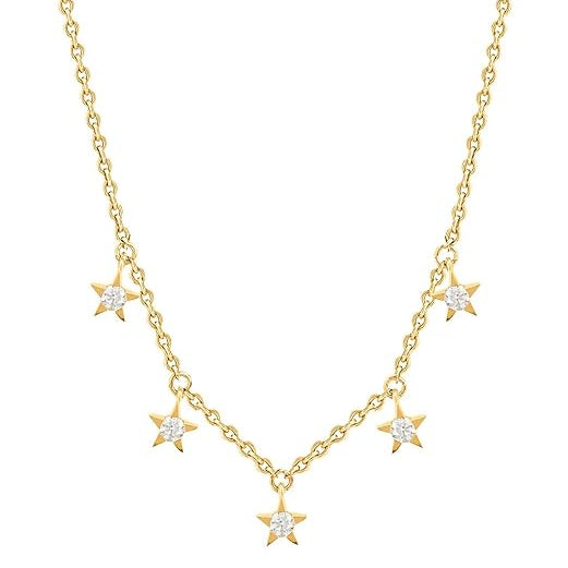 Luxury Dainty Star Rose Silver Gold CZ Anti Tarnish Brass Necklace Bulk