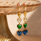 Bulk Multi Color Heart Gold CZ Anti Tarnish Copper Dangler Earrings