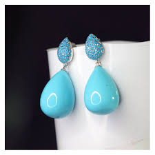 Blue Oval Silver Plated Cubic Zirconia Alloy Dangler Earrings Bulk Main image