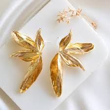 Bulk Flower Gold Plated Plain Alloy Statement Drop Earrings Main image