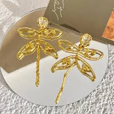 Wholesale Gold Plated Dragonfly Alloy Statement Earrings