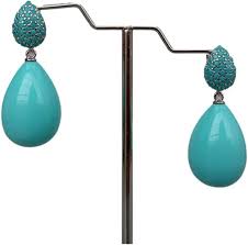 Blue Oval Silver Plated Cubic Zirconia Alloy Dangler Earrings Bulk Secondary image