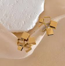 Square Gold Plain Anti Tarnish Stainless Steel Stud Earrings Bulk