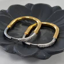 Two Tone Gold Silver Cubic Zirconia Anti Tarnish Stainless Steel Hoop Earrings Main image