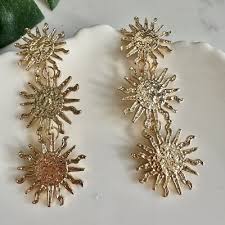 Wholesale Gold Sun Triple Drop Fashion Dangler Earrings