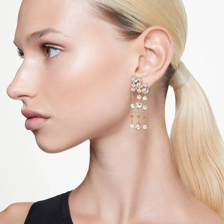 Solitaire Gold Plated Cubic Zirconia Rhinestone Dangler Earrings Bulk