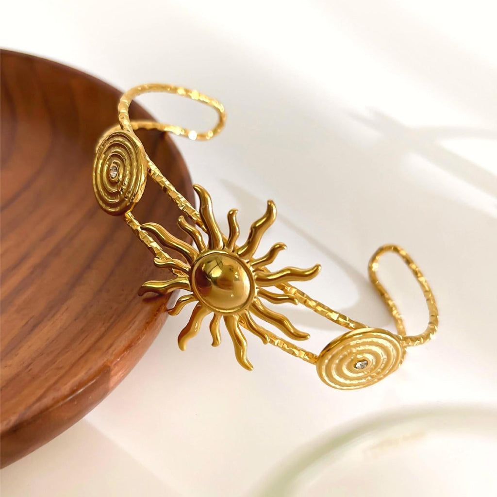 Starfish Conch Sun 18K Gold Stainless Steel Anti Tarnish Bracelet Cuff For Women