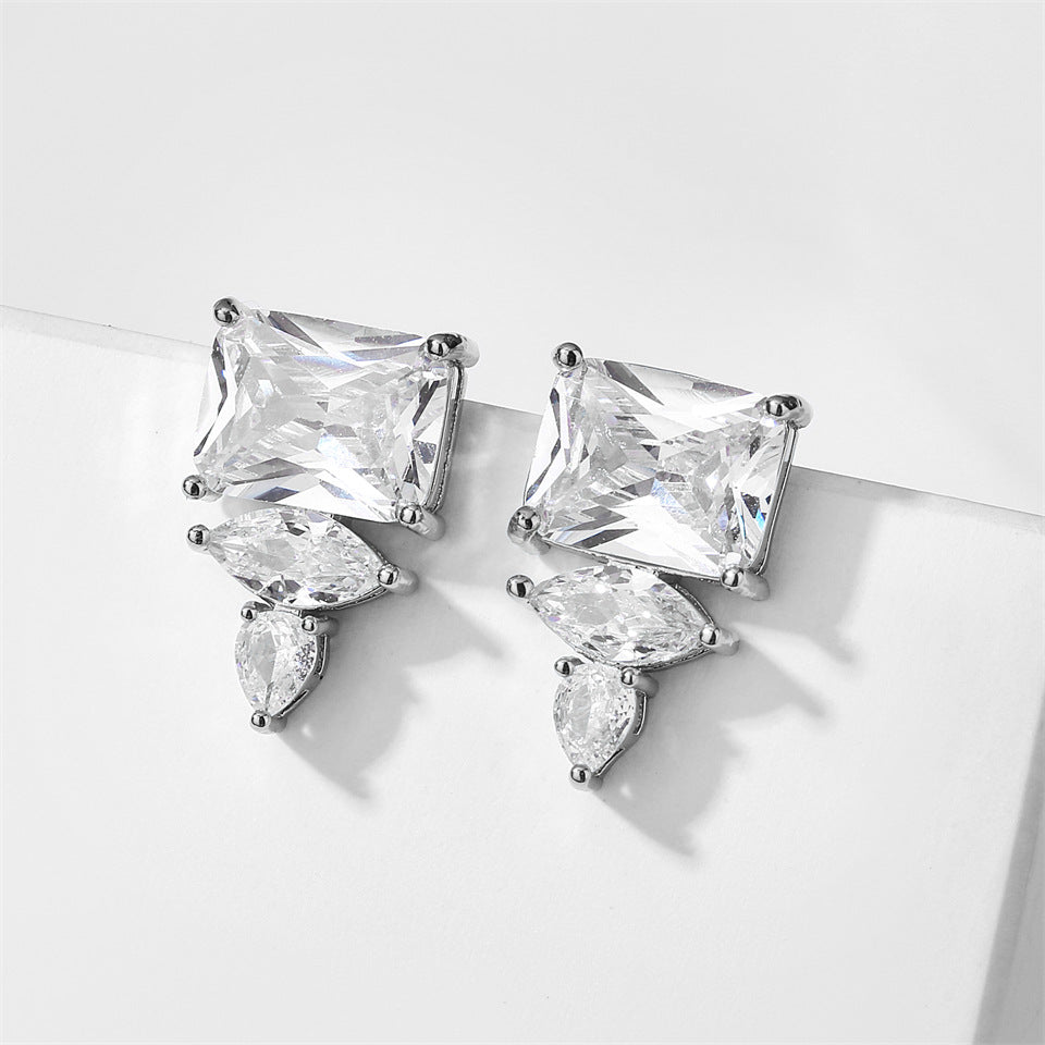 Bulk White Yellow Gold Silver CZ Anti Tarnish Copper Stud Earrings