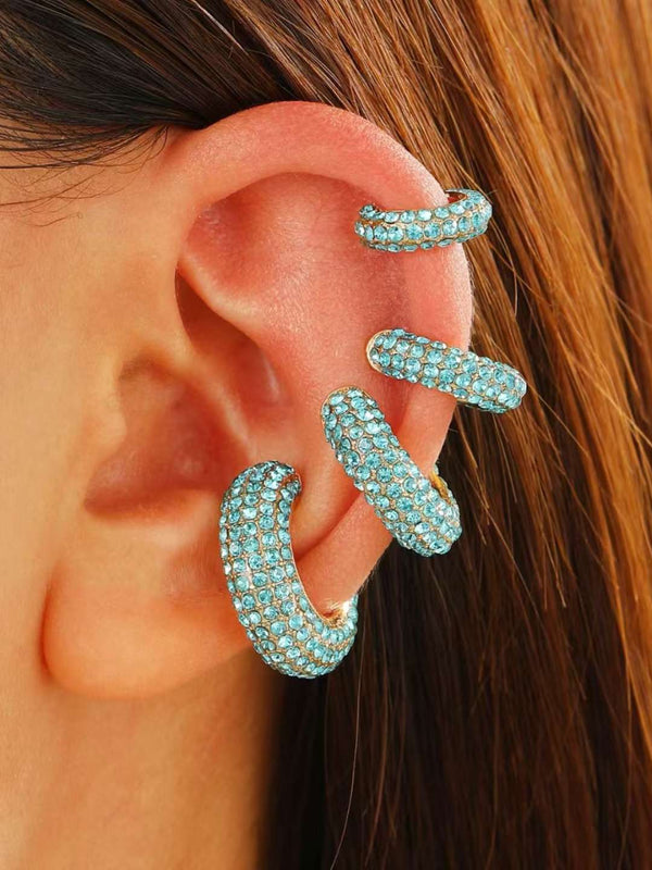 Cubic Zirconia Multi Gemstone 18K Gold Anti Tarnish Stud Ear Cuff Earring Pack Of 4 For Women