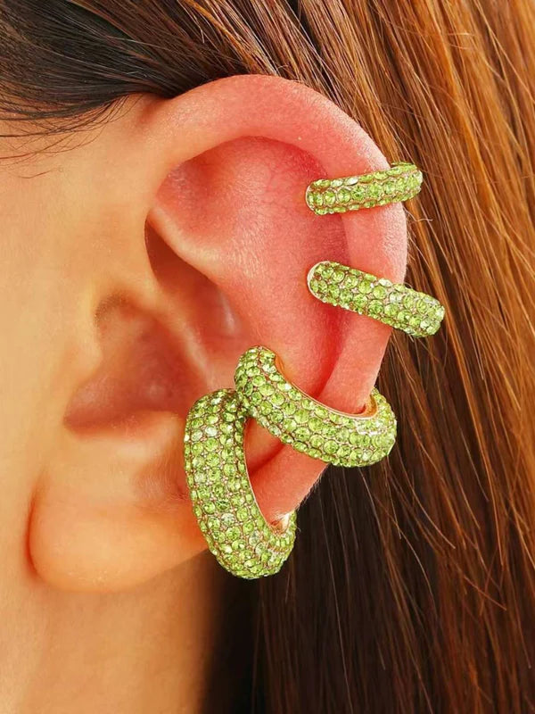 Cubic Zirconia Multi Gemstone 18K Gold Anti Tarnish Stud Ear Cuff Earring Pack Of 4 For Women