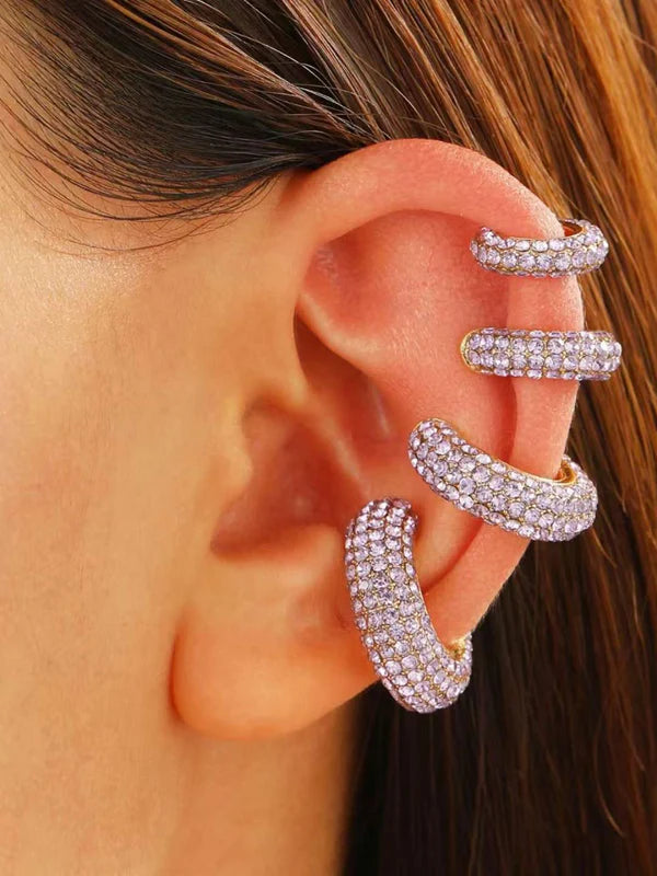 Cubic Zirconia Multi Gemstone 18K Gold Anti Tarnish Stud Ear Cuff Earring Pack Of 4 For Women