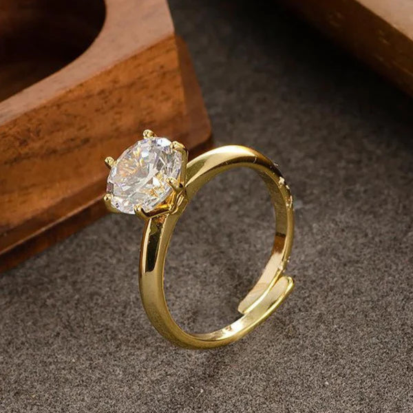 Round Solitaire 18K Gold CZ Anti Tarnish Free Size Ring Bulk Main image