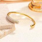 Pearl CZ 18K Gold Stainless Steel Anti Tarnish Open Cuff Bracelet Bulk