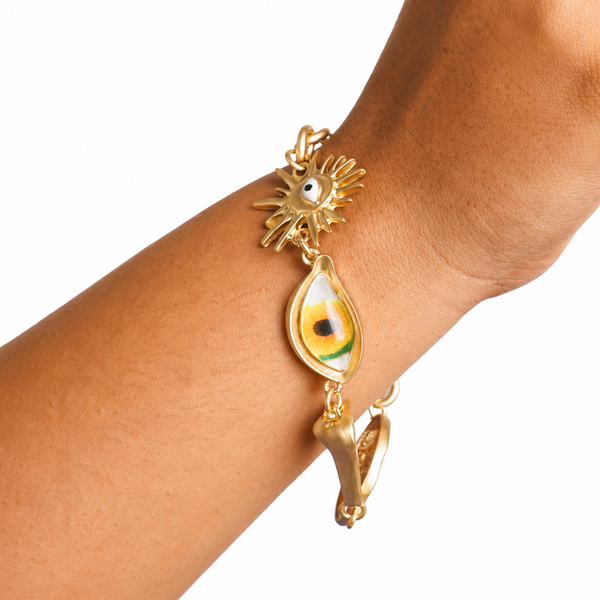 Blue Evil Eye Mermaid Coin Charm Chain Gold Plated Enamel Bracelet Bulk Main image