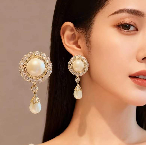 Pearl Cubic Zirconia Anti Tarnish Copper Drop Earrings Secondary image