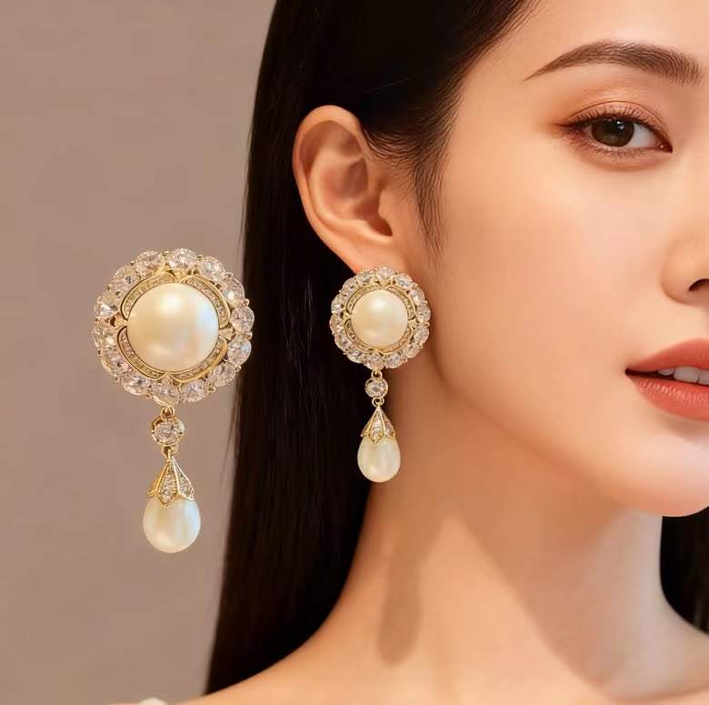 Pearl Cubic Zirconia Anti Tarnish Copper Drop Earrings