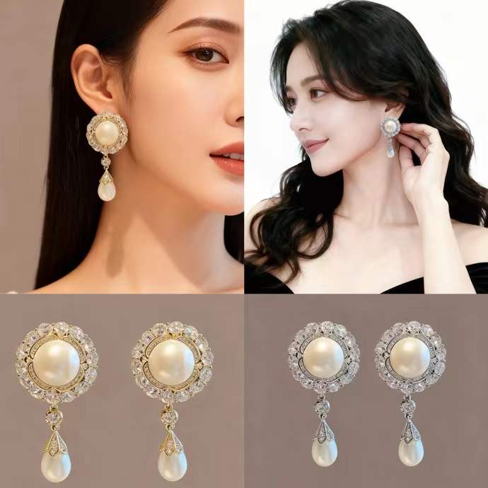 Pearl Cubic Zirconia Anti Tarnish Copper Drop Earrings