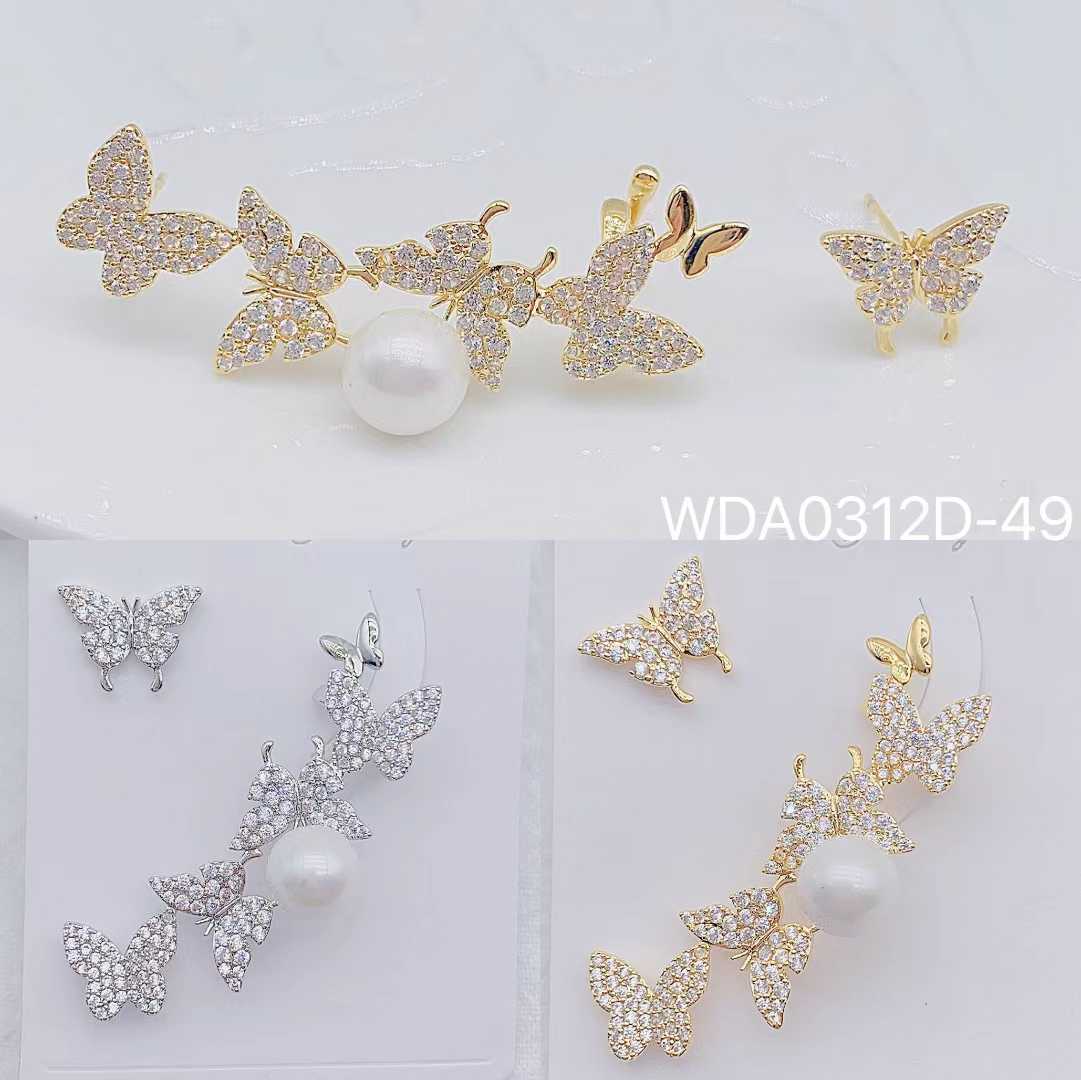 Bulk Butterfly Gold Silver CZ Pearl Anti Tarnish Single Ear Cuff Main image