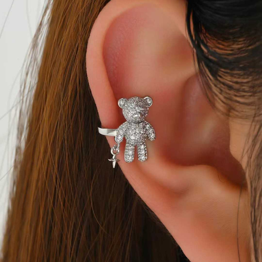 Bulk Teddy Bear Gold Silver CZ Anti Tarnish Copper Single Ear Cuff