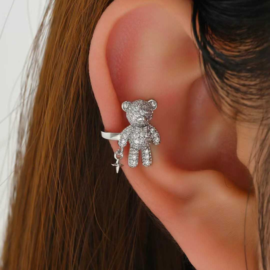Bulk Teddy Bear Gold Silver CZ Anti Tarnish Copper Single Ear Cuff