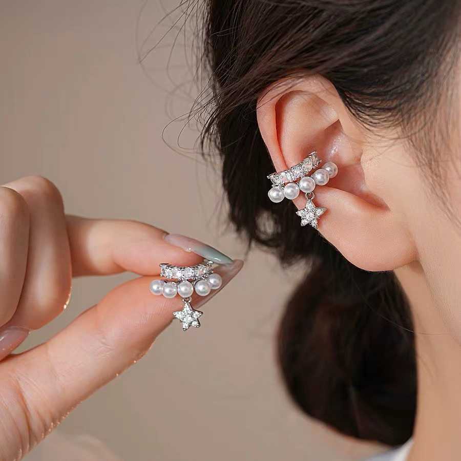 Bulk Star Gold Silver CZ Pearl Anti Tarnish Copper Single Ear Cuff Secondary image