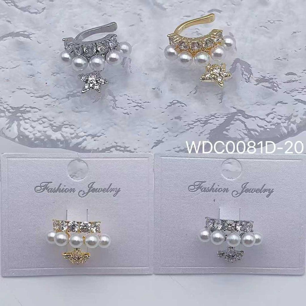 Bulk Star Gold Silver CZ Pearl Anti Tarnish Copper Single Ear Cuff