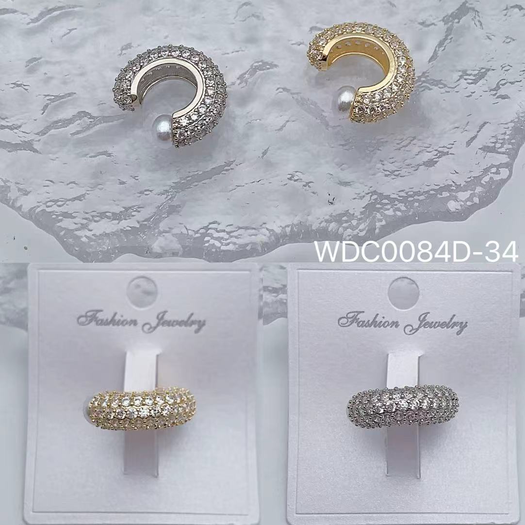 Bulk C Shape Gold Silver CZ Pearl  Anti Tarnish Copper Single Ear Cuff Main image