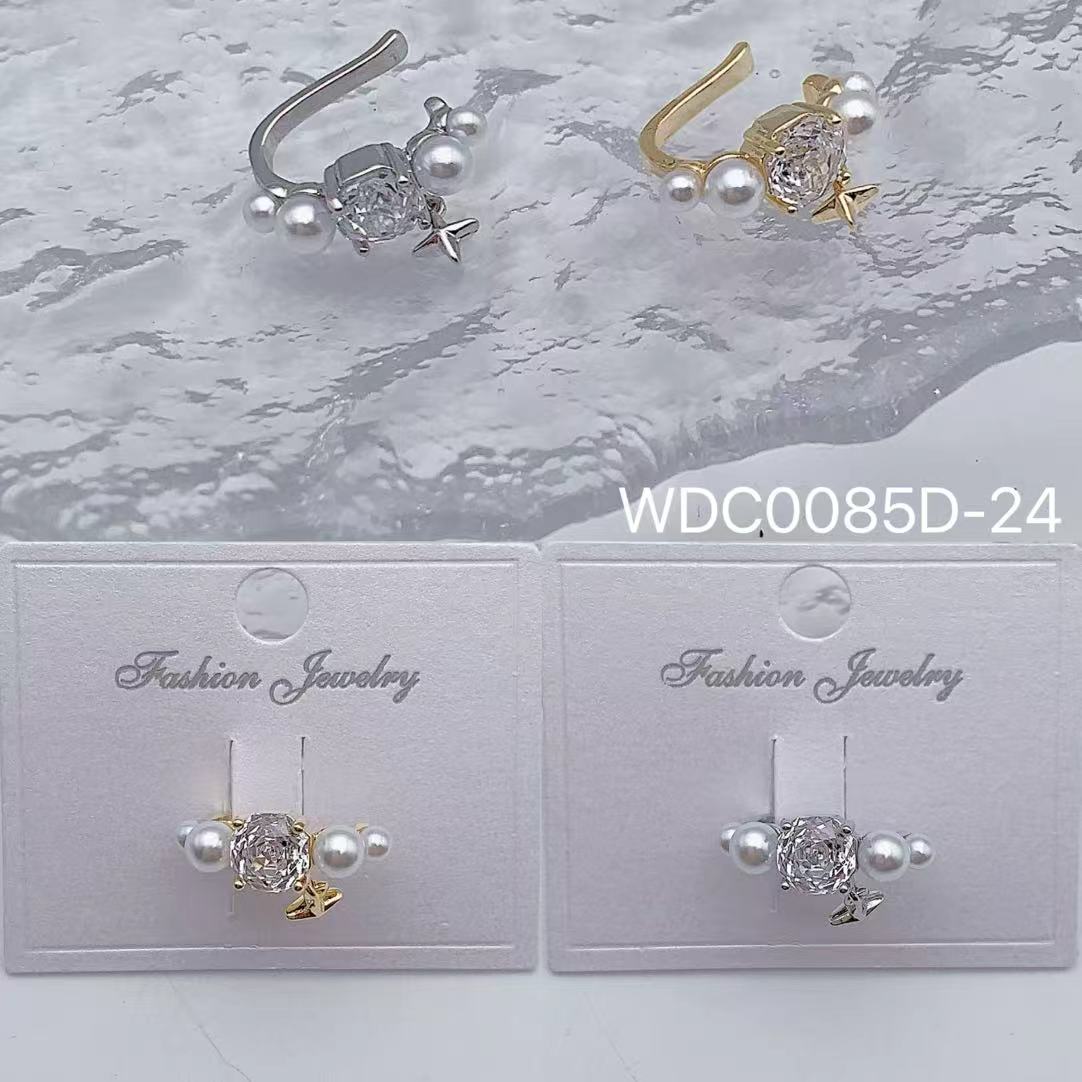 Bulk Stone Gold Silver CZ Pearl Anti Tarnish Copper Single Ear Cuff Main image