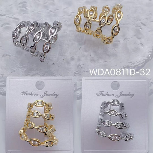 Bulk Multi-Layer Gold Silver CZ Anti Tarnish Copper Single Ear Cuff Main image