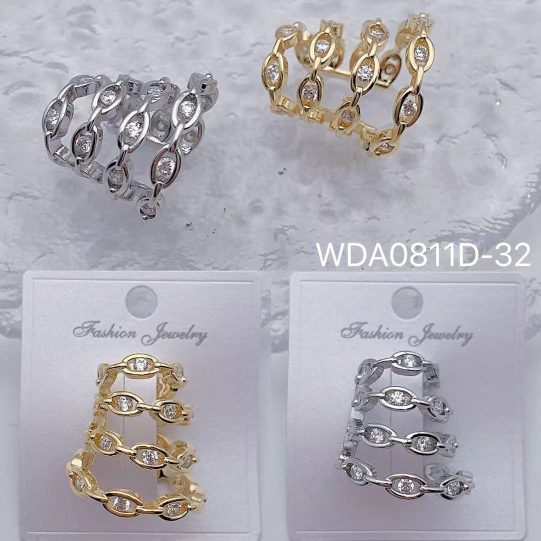 Bulk Multi-Layer Gold Silver CZ Anti Tarnish Copper Single Ear Cuff