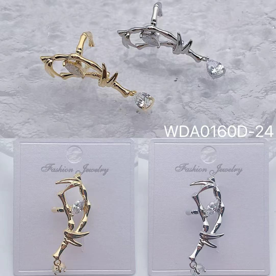 Bulk Pointed Leaf Gold Silver CZ Anti Tarnish Copper Single Ear Cuff Main image