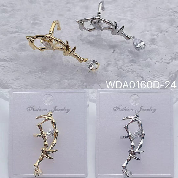 Bulk Pointed Leaf Gold Silver CZ Anti Tarnish Copper Single Ear Cuff Main image