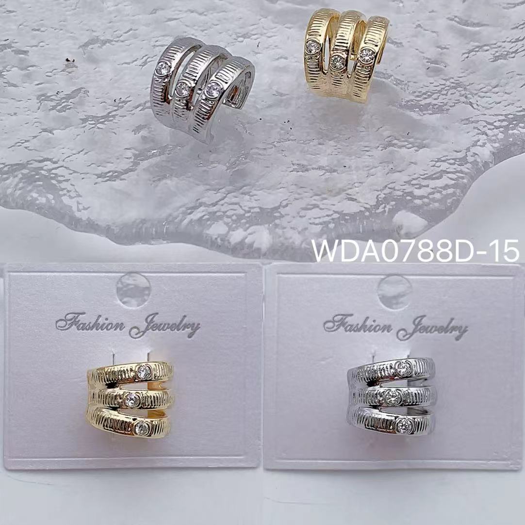 Bulk Triple Layer Gold Silver CZ Anti Tarnish Copper Single Ear Cuff Main image