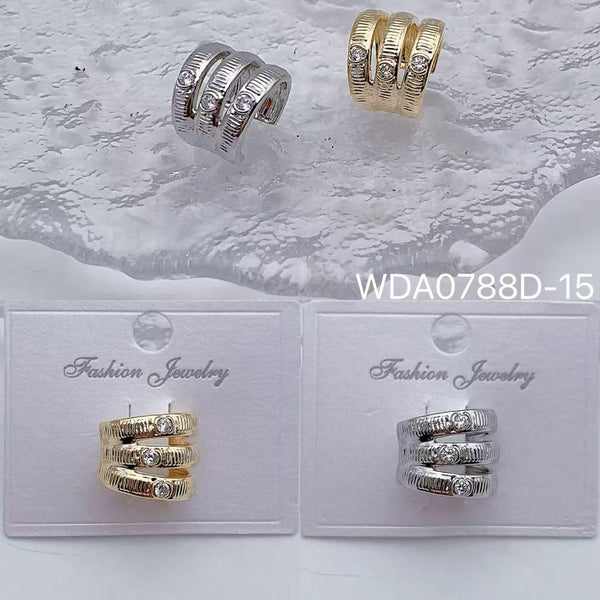 Bulk Triple Layer Gold Silver CZ Anti Tarnish Copper Single Ear Cuff Main image