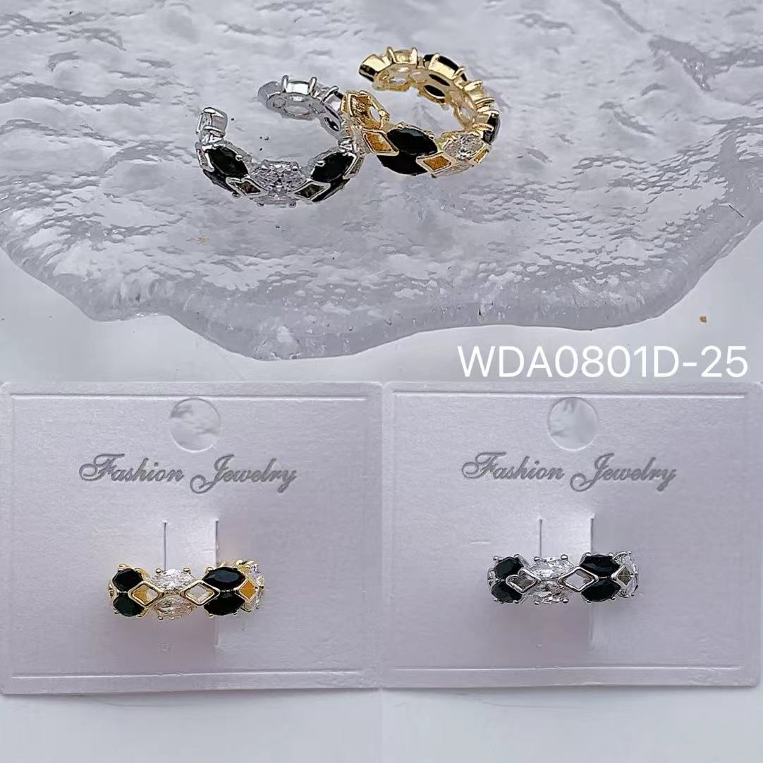 Bulk Black Enamel Gold Silver CZ Anti Tarnish Copper Single Ear Cuff Main image