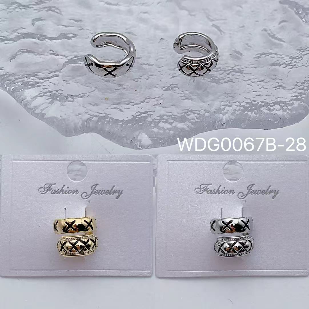 Bulk X Pattern Gold Silver CZ Anti Tarnish Copper Single Ear Cuff Main image