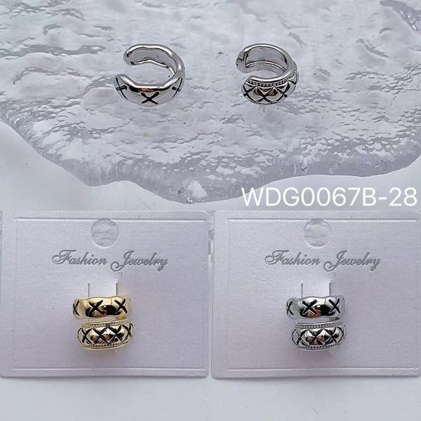 Bulk X Pattern Gold Silver CZ Anti Tarnish Copper Single Ear Cuff Main image