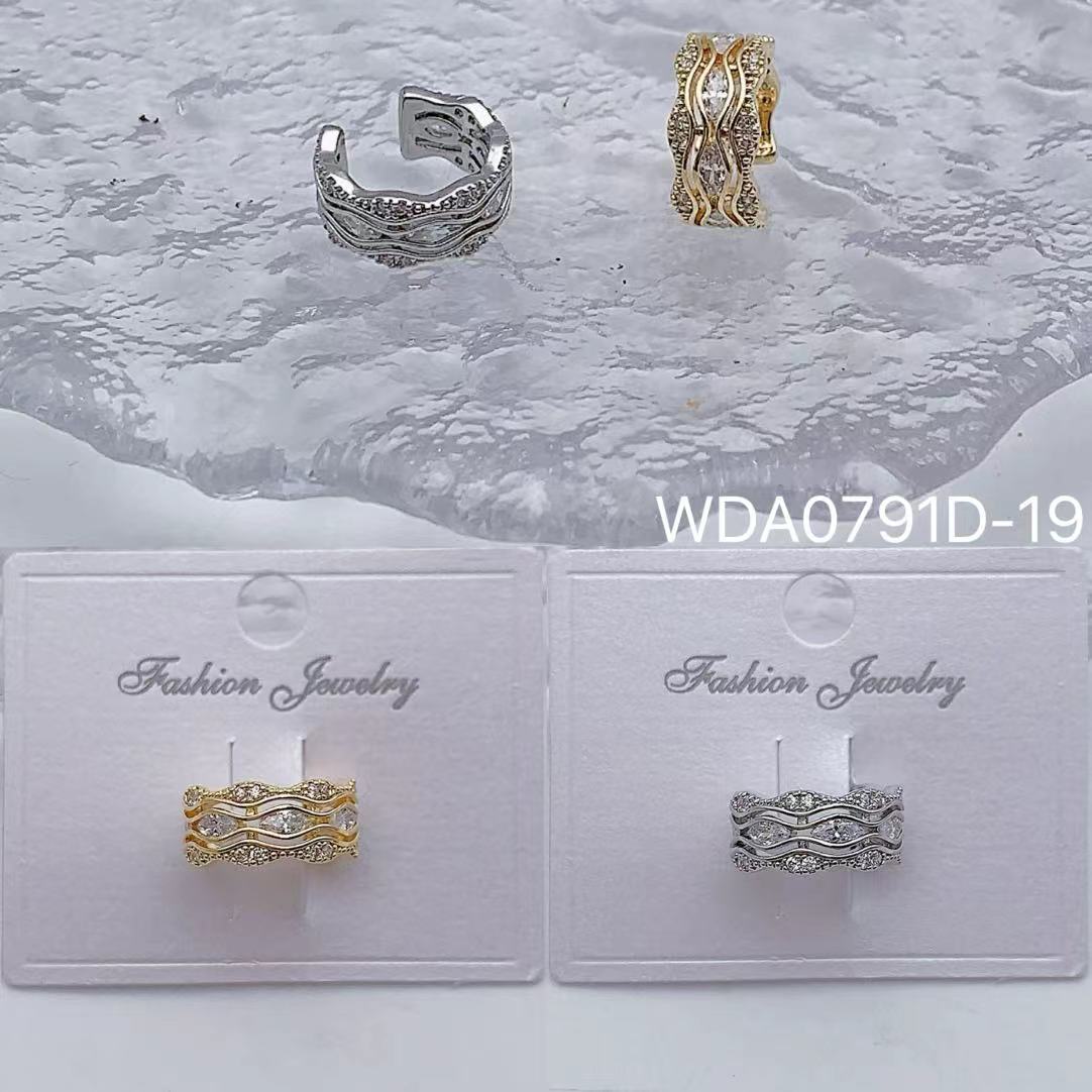 Wavy Multi-Layer Gold Silver CZ Anti Tarnish Single Ear Cuff Bulk Main image