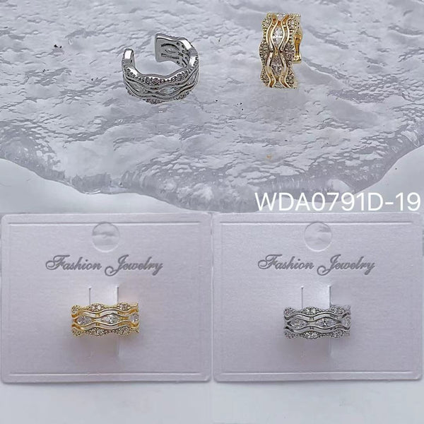 Wavy Multi-Layer Gold Silver CZ Anti Tarnish Single Ear Cuff Bulk Main image