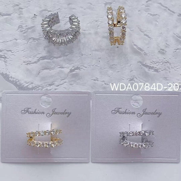 Bulk Two-Line Gold Silver CZ Anti Tarnish Copper Single Ear Cuff Main image