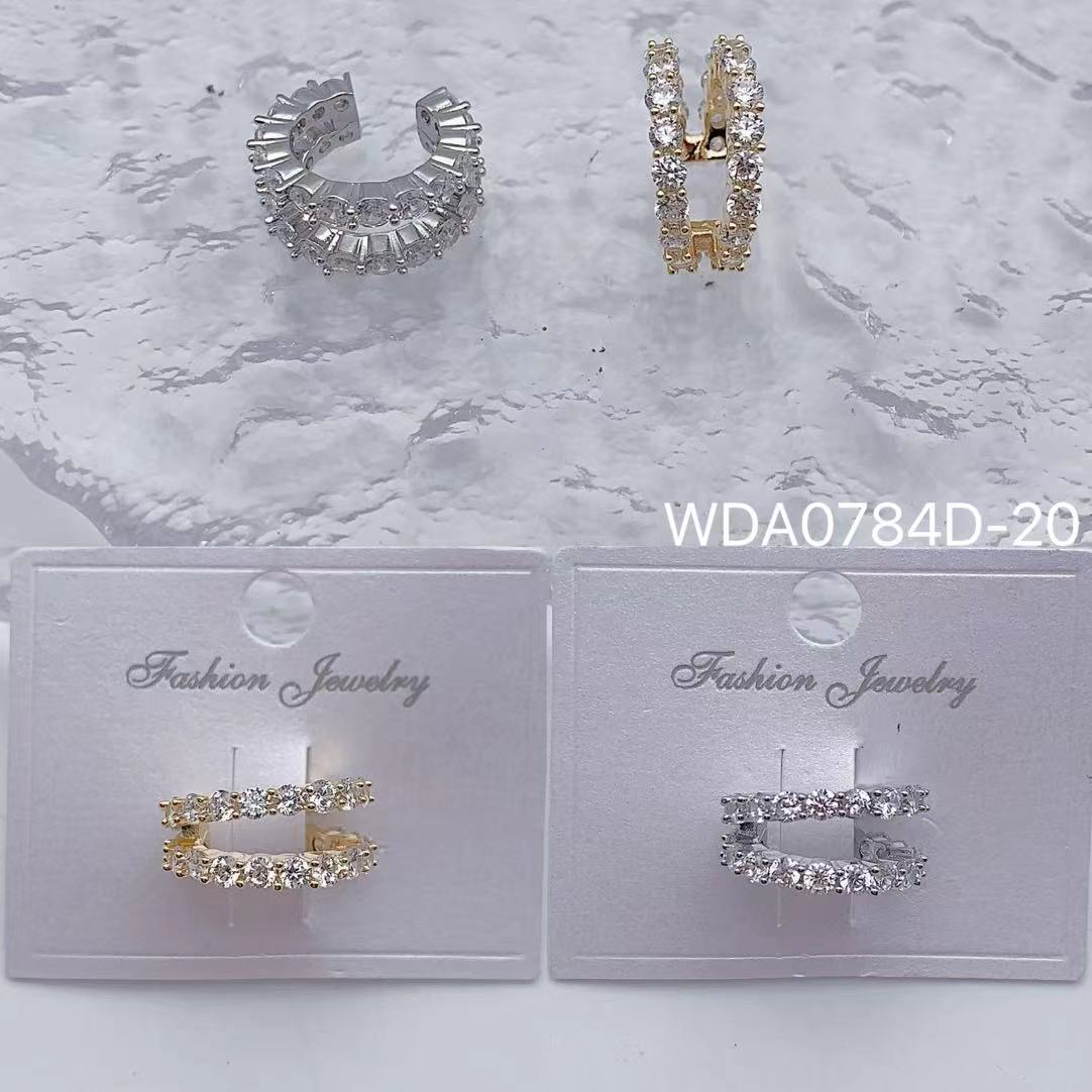 Bulk Two-Line Gold Silver CZ Anti Tarnish Copper Single Ear Cuff