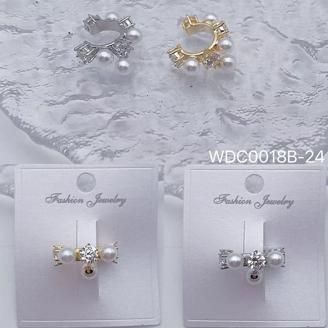 Central Stone Gold Silver CZ Pearl Anti Tarnish Single Ear Cuff Bulk Main image