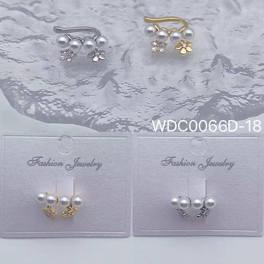 Bulk Floral Gold Silver CZ Pearl Anti Tarnish Copper Single Ear Cuff Main image