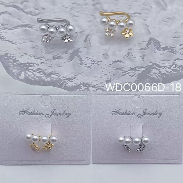 Bulk Floral Gold Silver CZ Pearl Anti Tarnish Copper Single Ear Cuff Main image