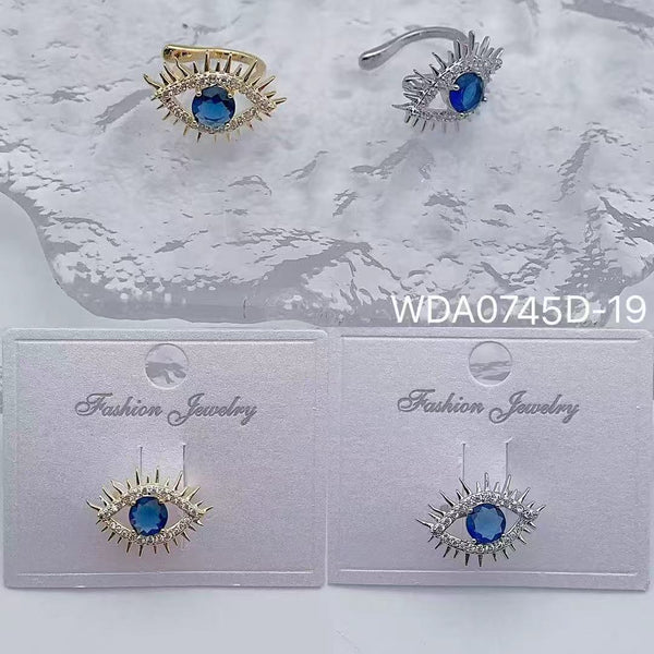 Evil Eye Blue Stone Gold Silver CZ Anti Tarnish Single Ear Cuff Bulk Main image