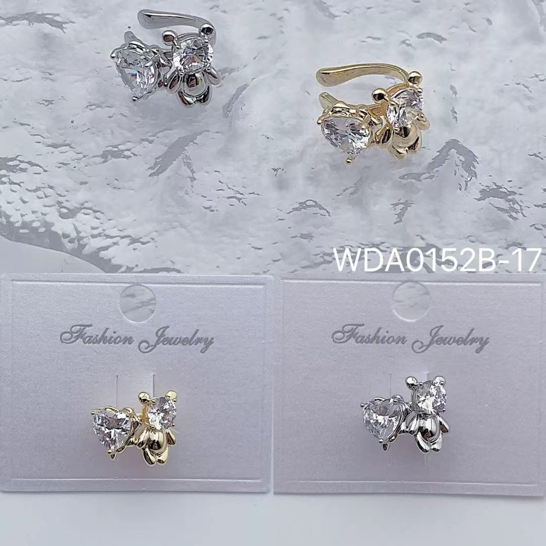 Heart Teddy Bear Gold Silver CZ Anti Tarnish Single Ear Cuff Bulk Main image